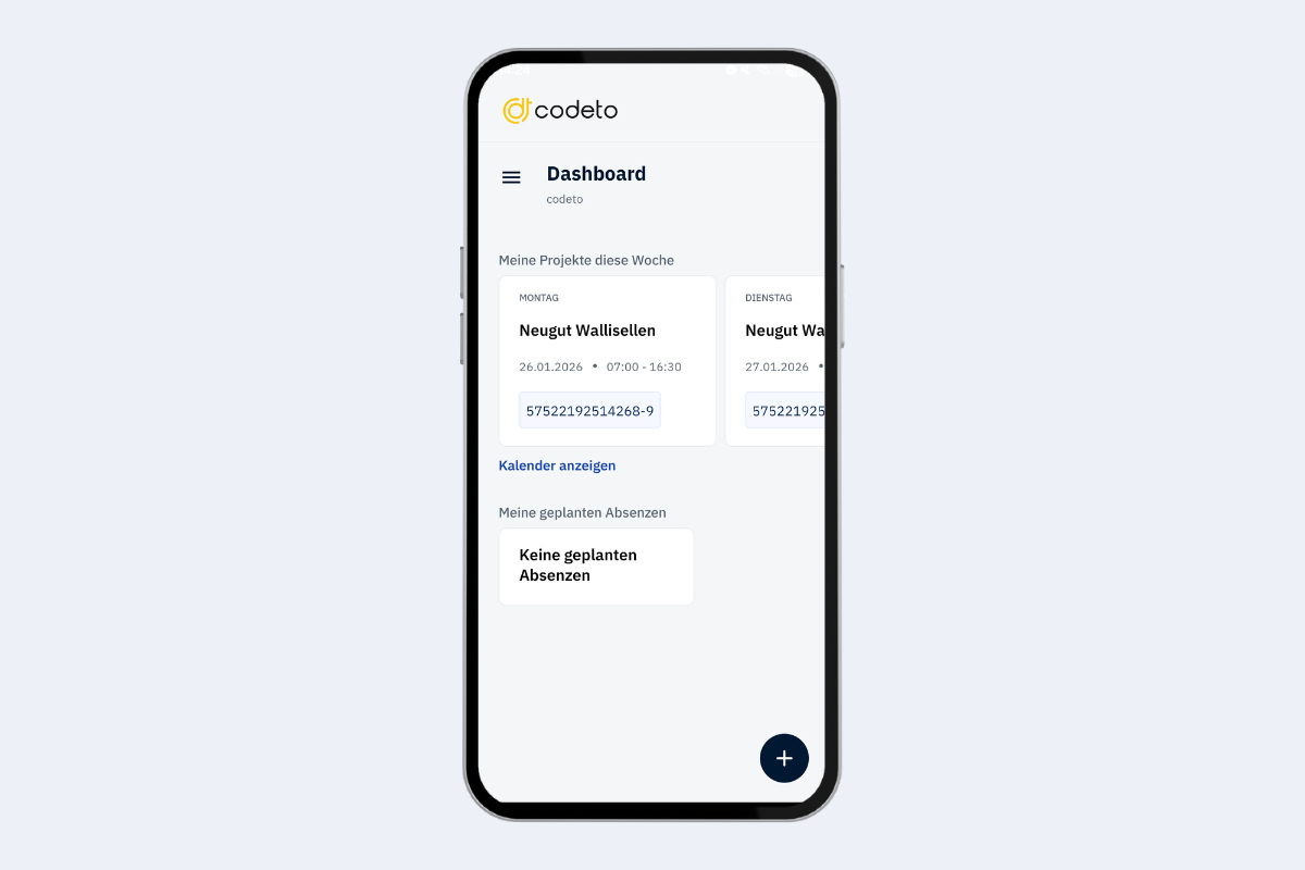 Mobile App - neue Buchung über Dashboard