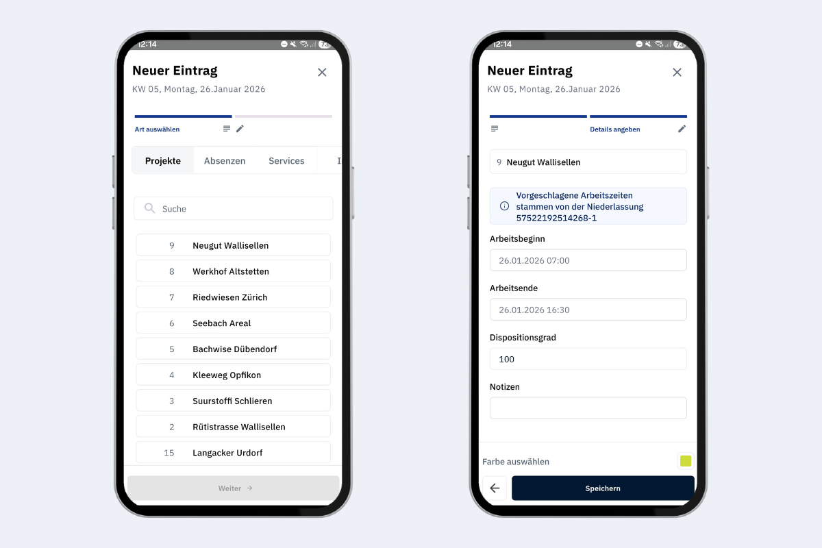 Mobile App - Erstellungsprozess neue Buchung