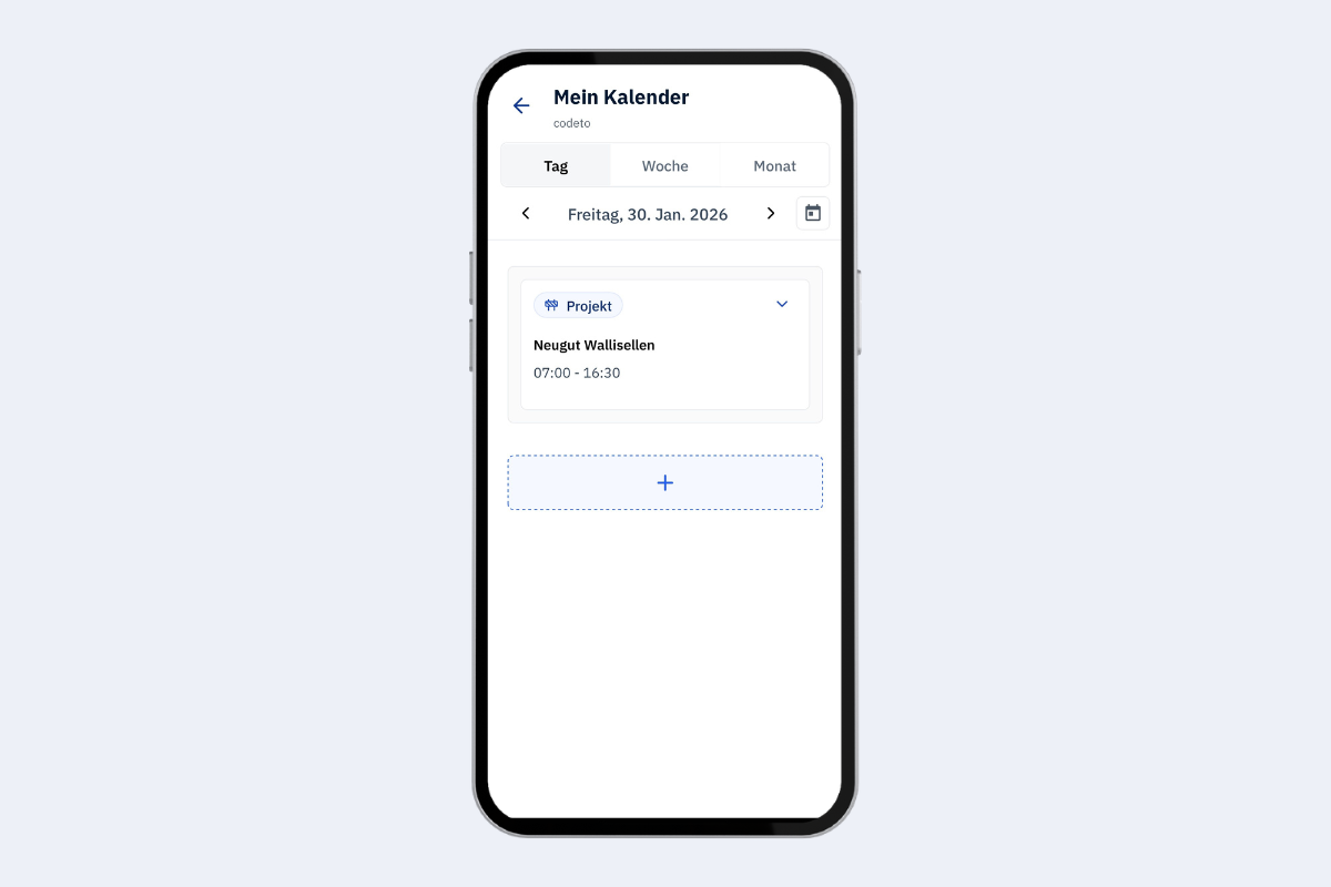 Mobile App - neue Buchung über Kalender