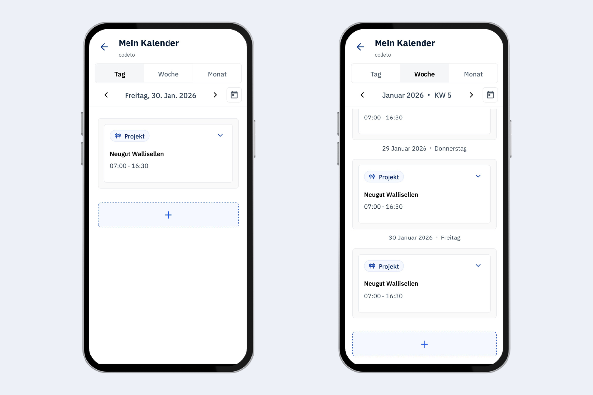 Mobile App - neue Buchung über Kalender