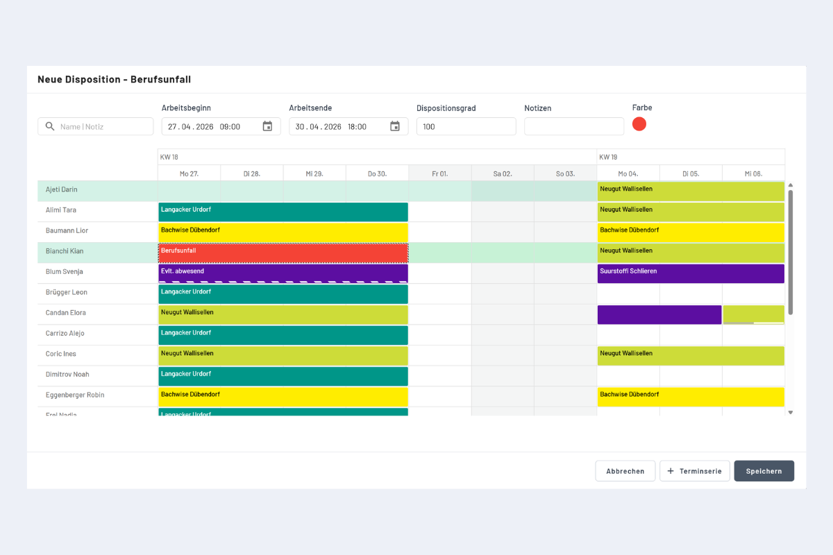 Create booking dialog in the Absences view