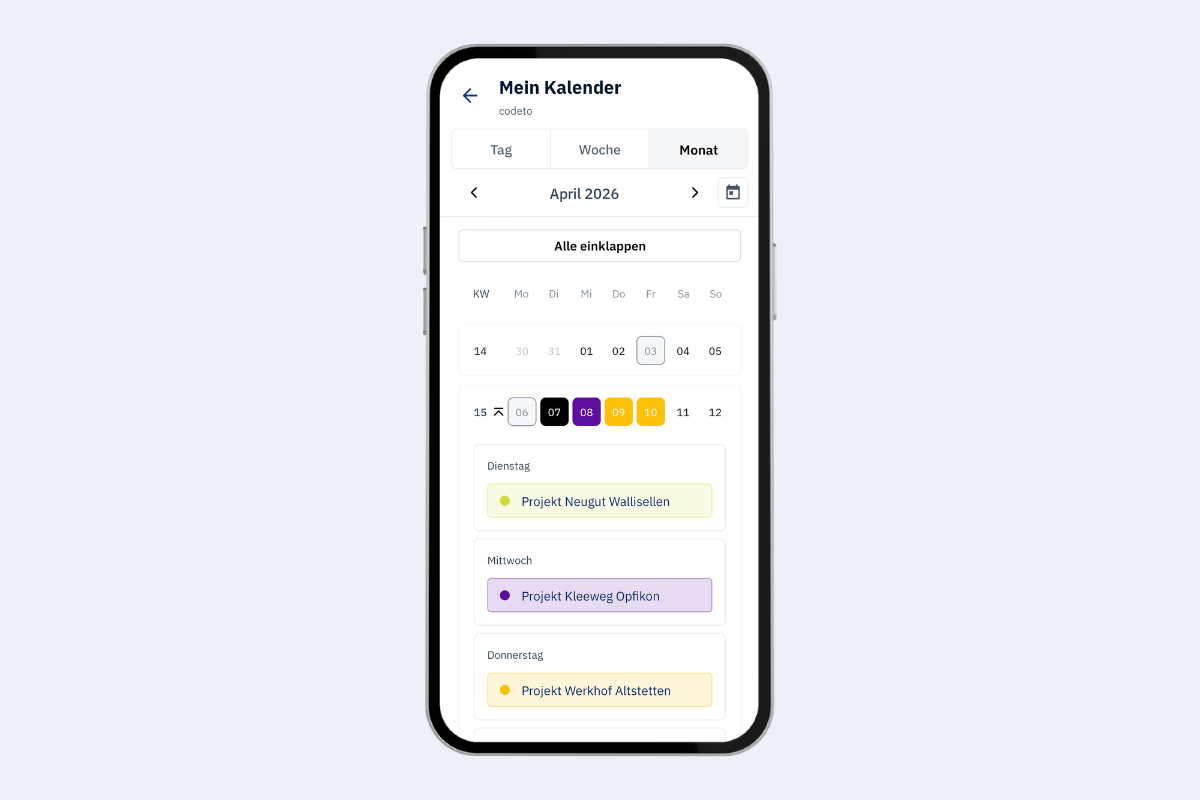 Mobile App - calendar month view expanded