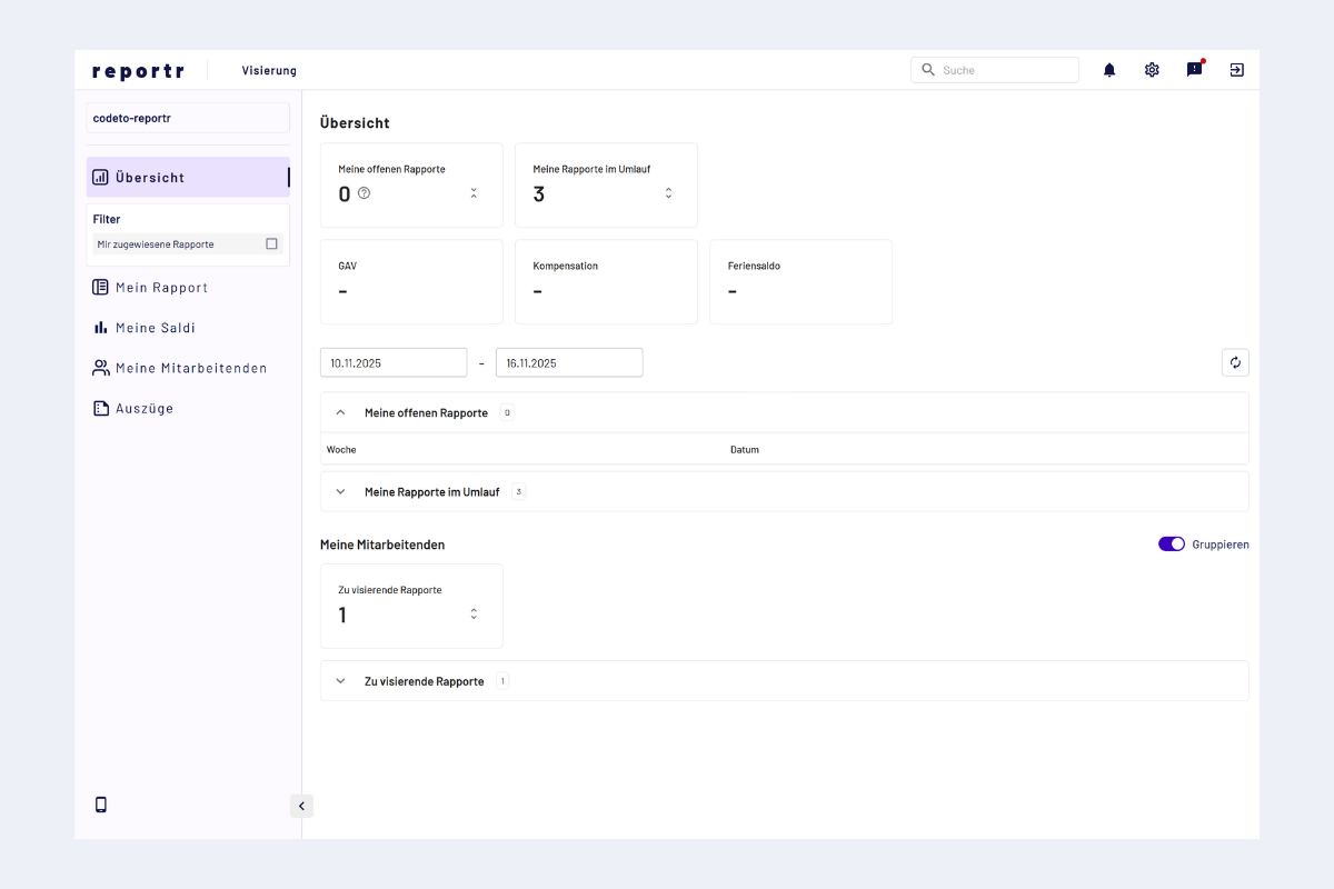 Home page from supervisor perspective