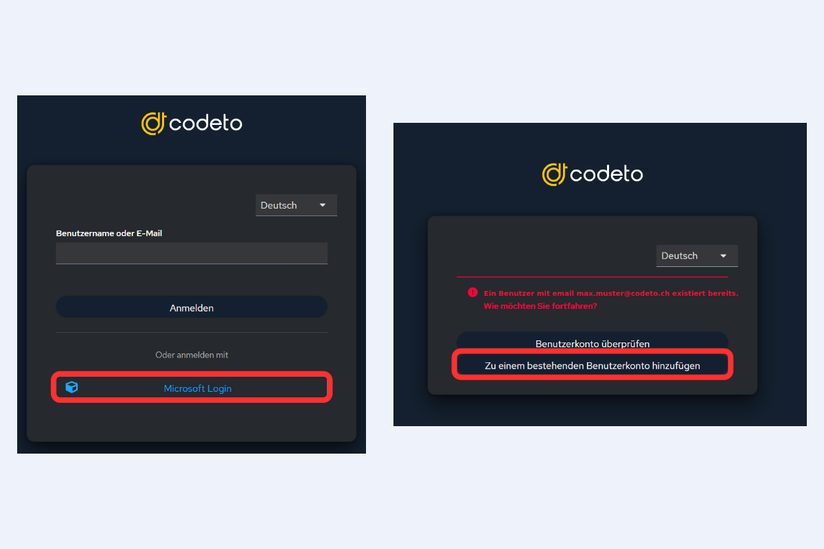 Microsoft Login, puis ajout au compte existant