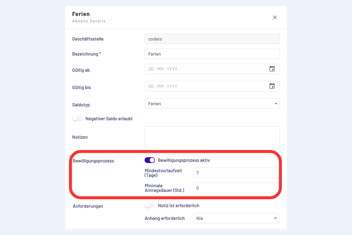 Impostazioni di un tipo di assenza