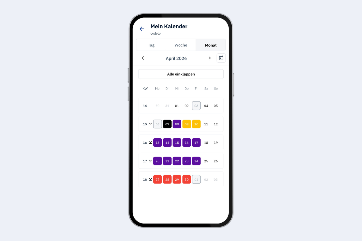 App mobile - calendario vista mese