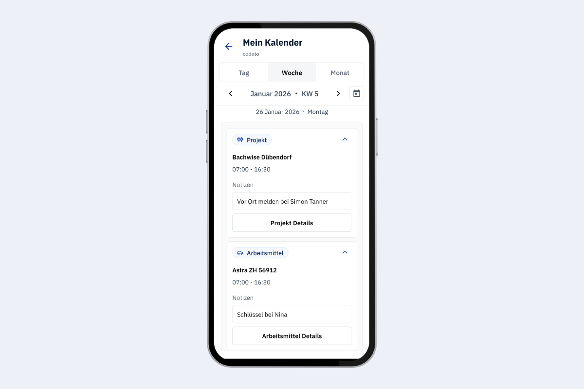 App mobile - calendario vista settimana espansa