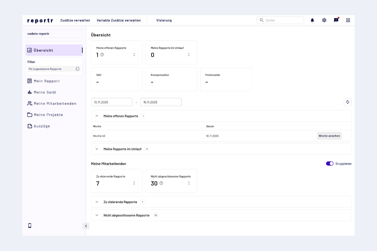Pagina iniziale dal punto di vista master/amministratore